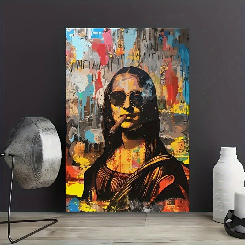 Modern Mona Lisa canvas print, fashionable retro portrait wall art, waterproof painting. Ideal for decorating living room, bedroom, office, dining room, or bar. Perfect gift.