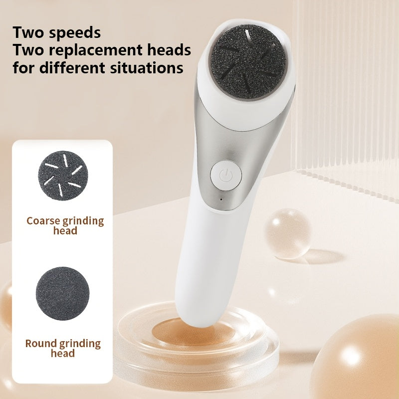 Portable USB Rechargeable Electric Foot Grinder with Dual Heads - Perfect for Thick Faux Leather and Dry Skin Care, Easy-to-Use with Replaceable Heads.