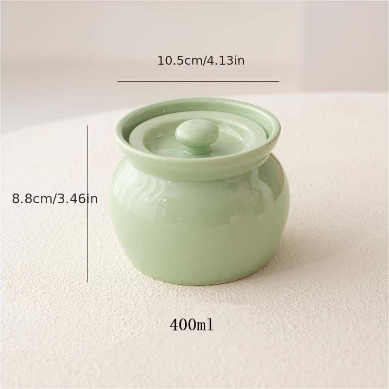 Single serving ceramic stew pot with lid in multiple colors. Leak-proof and food-safe, perfect for soups, steaming eggs, and cooking vegetables. Can also be used for bird's nest dishes and healthy cooking. Comes with the option of a wooden spoon. Great