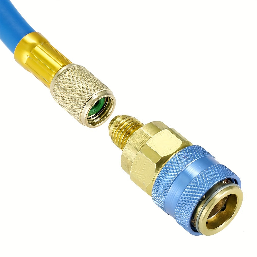 2 pieces of AC R134A quick coupler connector adapters with high and low manifold fittings. These brass adapters are suitable for air conditioning refrigerant systems.