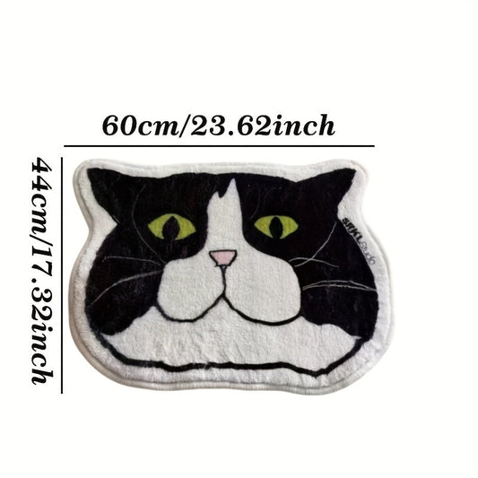 One piece of faux cashmere cat-shaped rug with non-slip and absorbent features, perfect for home bedroom use. This soft and wear-resistant doormat is made of machine washable polyester material. Great for adding a cozy touch to your living space.