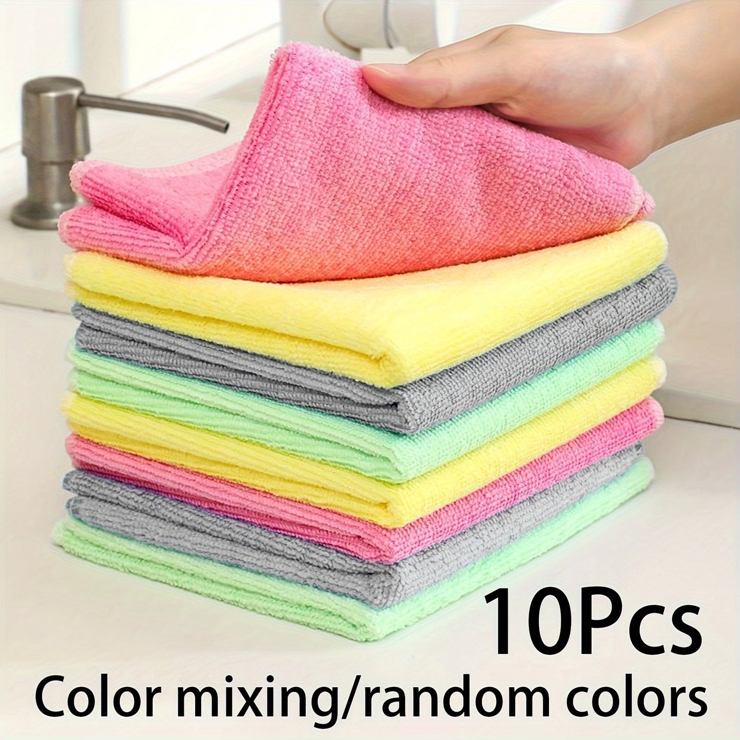 Pack of 5/10 Microfiber Kitchen Towels - Durable and Absorbent Cleaning Cloths, Non-Greasy Dish Wipes for Reusable Use. Ideal for Various Household Tasks in Kitchen, Bathroom, Living Room, and Glass & Floor Cleaning.