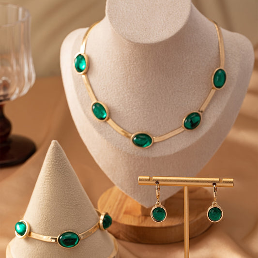 Jewelry Set featuring Gemstone Pendant Necklace, Bracelet & Earrings, Inspired by Vintage Styles - Ideal for Everyday Wear