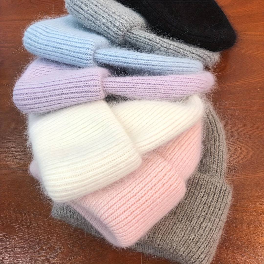 Soft knit beanie in candy colors for women, perfect for casual wear in autumn and winter.