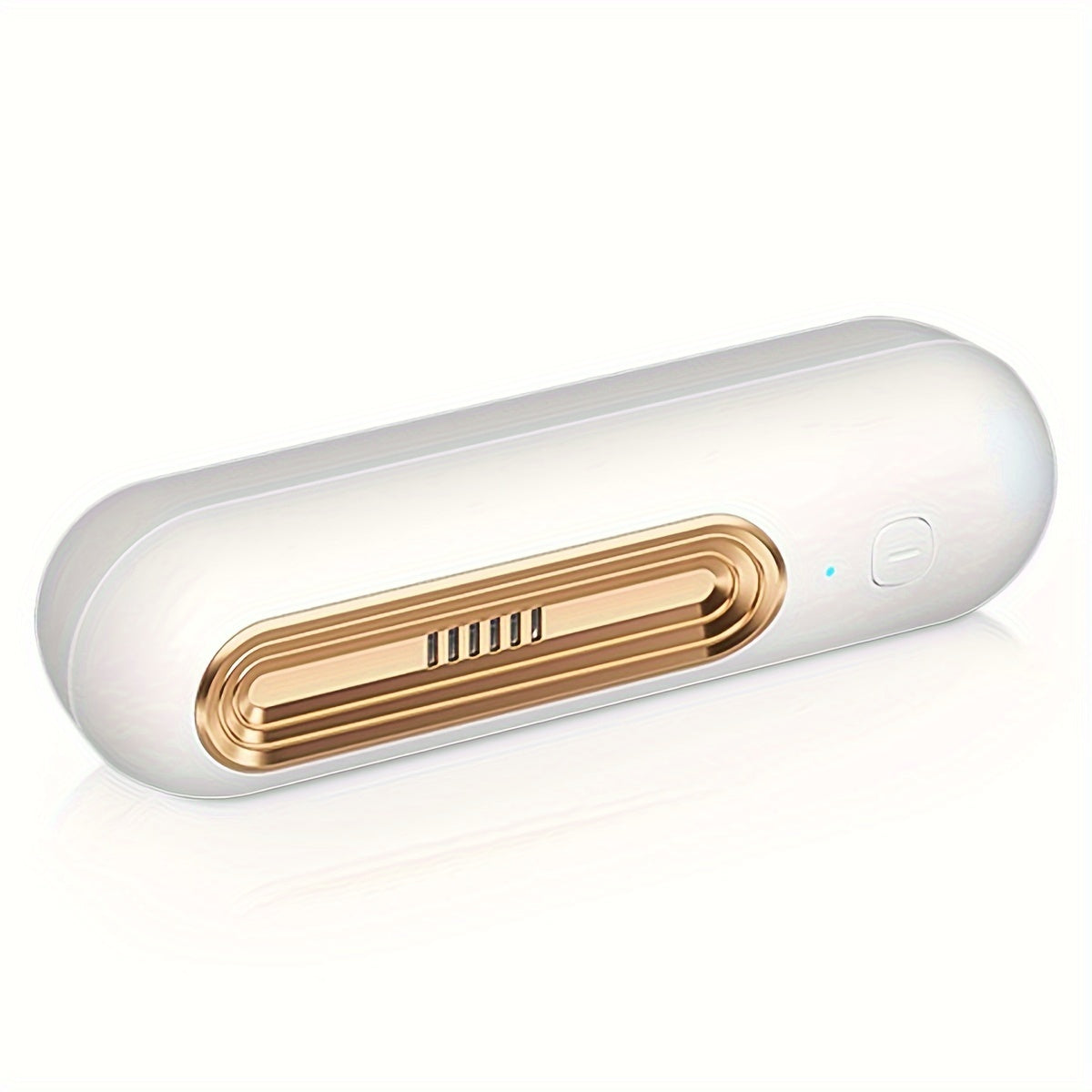 HOTU USB Rechargeable Refrigerator Odor Eliminator, Portable Air Purifier with Advanced Filtration, White with Golden Accents for Home & Office Use.