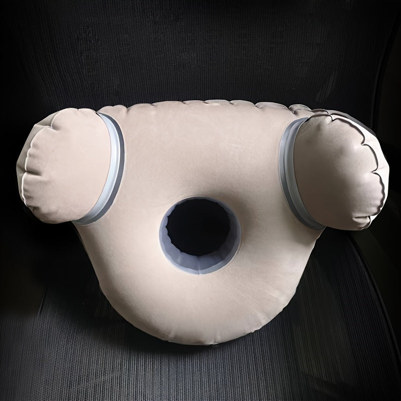 Multipurpose inflatable pillow suitable for all sleeping positions, providing lumbar support, knee cushioning, and a half-roll design perfect for both back and side sleepers.