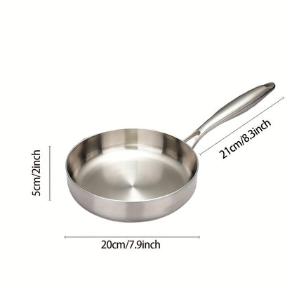 Introducing our Three-layer Stainless Steel Uncoated High-edge Flat-bottom Frying Pan, now available in multiple sizes. Ideal for frying and cooking on various stoves, this pan is thick, durable, and dishwasher safe. A healthy kitchen utensil option for