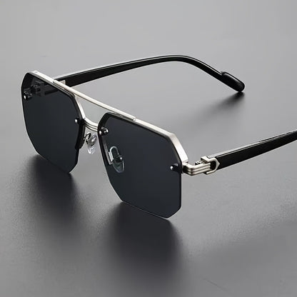 Men's square frame fashion glasses with double bridge, anti-reflective, metal & acetate, stylish and suitable for both formal and casual attire.