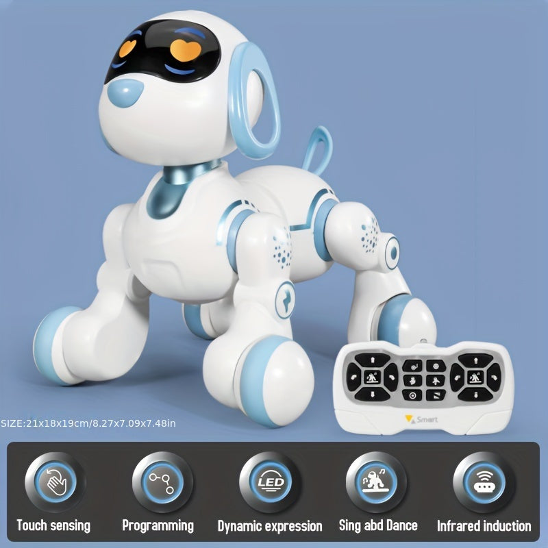 GRAXGROW Smart Robot Dog - Interactive RC Toy with Infrared Remote, Programmable Stunts and Music, USB Rechargeable, Blue and White, Durable ABS, Ideal for Kids 3+ | Engaging Early Learning