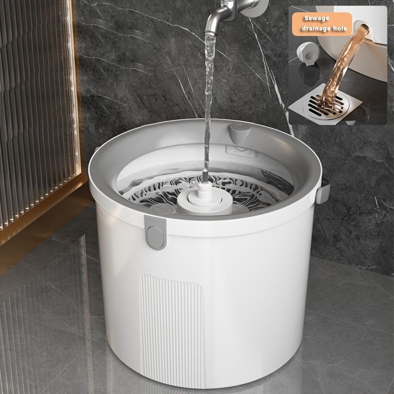 Get the ultimate cleaning companion with our 2-in-1 Spin Mop and Bucket Set. Featuring a self-washing and drying mechanism, this hands-free system makes wringing out your mop a breeze. Perfect for hardwood, laminate, and tile floors, this durable plastic