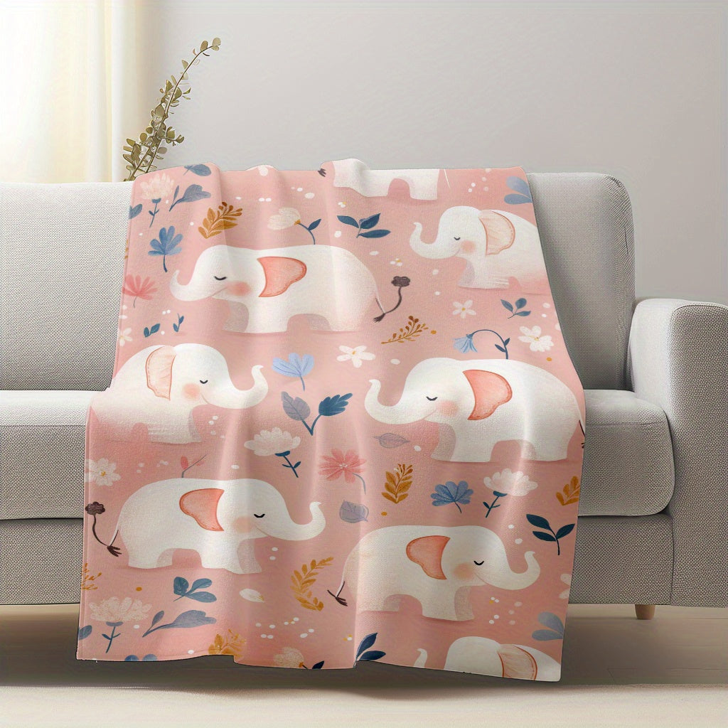 One piece of a cute elephant print flannel lightweight plush comfort throw. This soft and warm sofa blanket is perfect for all seasons and is anti-tear. Featuring a contemporary style with a digital print, the polyester cover is made of knitted fabric