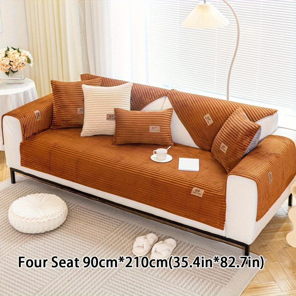 Thickened plush sofa cover with modern style to protect against dirt, slips, scratches and pets in home or office.