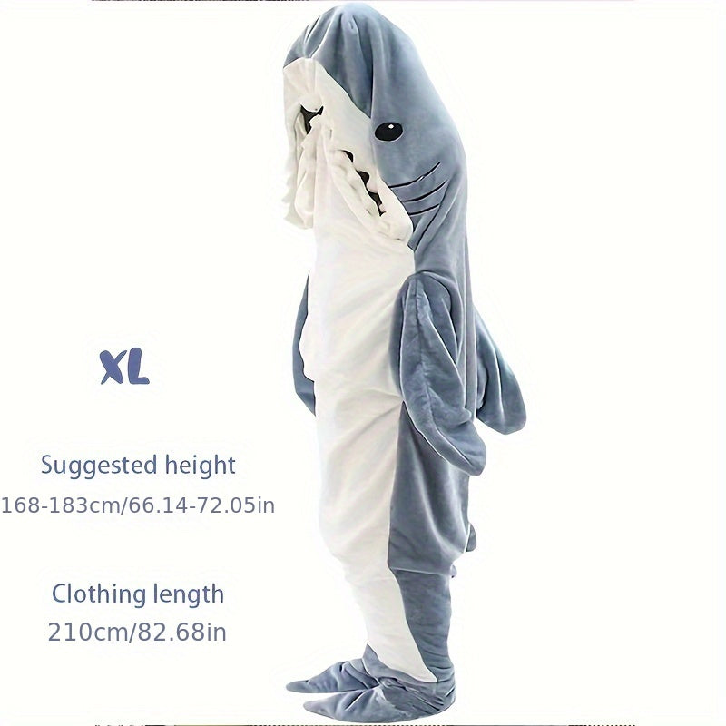 Thickened and warm 1pc Shark Loungewear Pajamas that transform into a multifunctional blanket, perfect for wearing at home or as a cozy sleeping bag with a fun cartoon shark design.