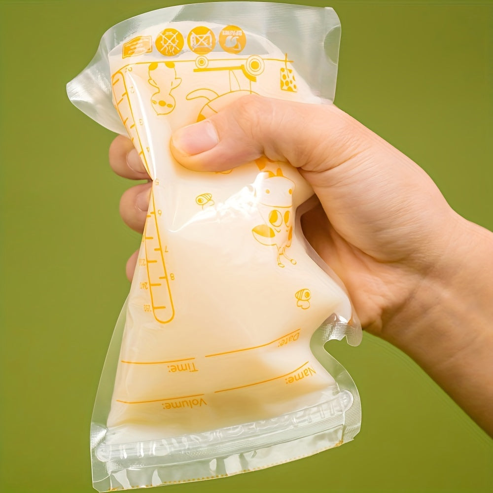 100 pieces of breastmilk storage bags, each bag is 8 ounces and BPA free. These bags have a pouring mouth for easy access during breastfeeding. They are ready-to-use and self-standing, saving space with their flat design. Perfect for breastfeeding