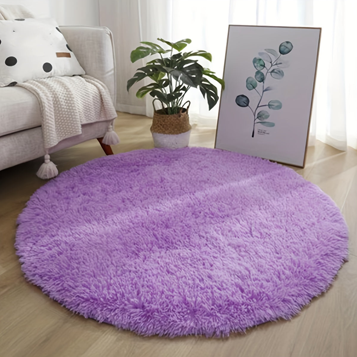 Soft and adorable Cloud-like Round Plush Area Mat - Machine Washable, Non-Slip, and Easy to Clean! Great for Bedroom use.