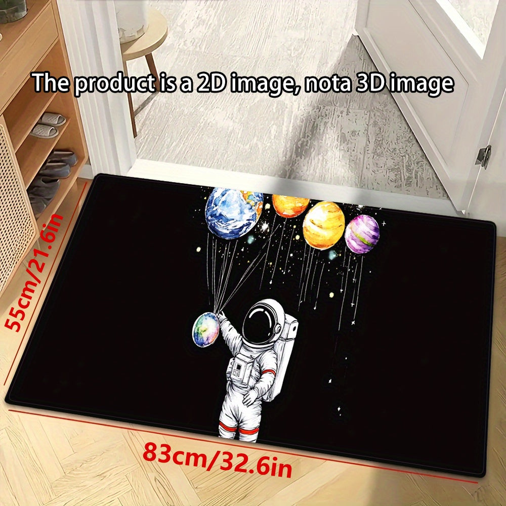 Get your hands on this 1pc Space-Themed Non-Slip Kitchen Mat featuring an Astronaut & Planets design. Made of waterproof, oil-resistant, and easy to clean polyester, this floor mat is perfect for the kitchen, bathroom, or entryway. It's ideal for adding