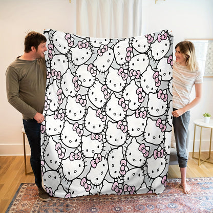 Stay warm and cozy with this adorable Sanrio Hello Kitty Print Flannel Fleece Throw Blanket! Perfect for adults, this all-season blanket is incredibly soft and plush, making it ideal for snuggling up on the sofa, bed, or even while camping or traveling.