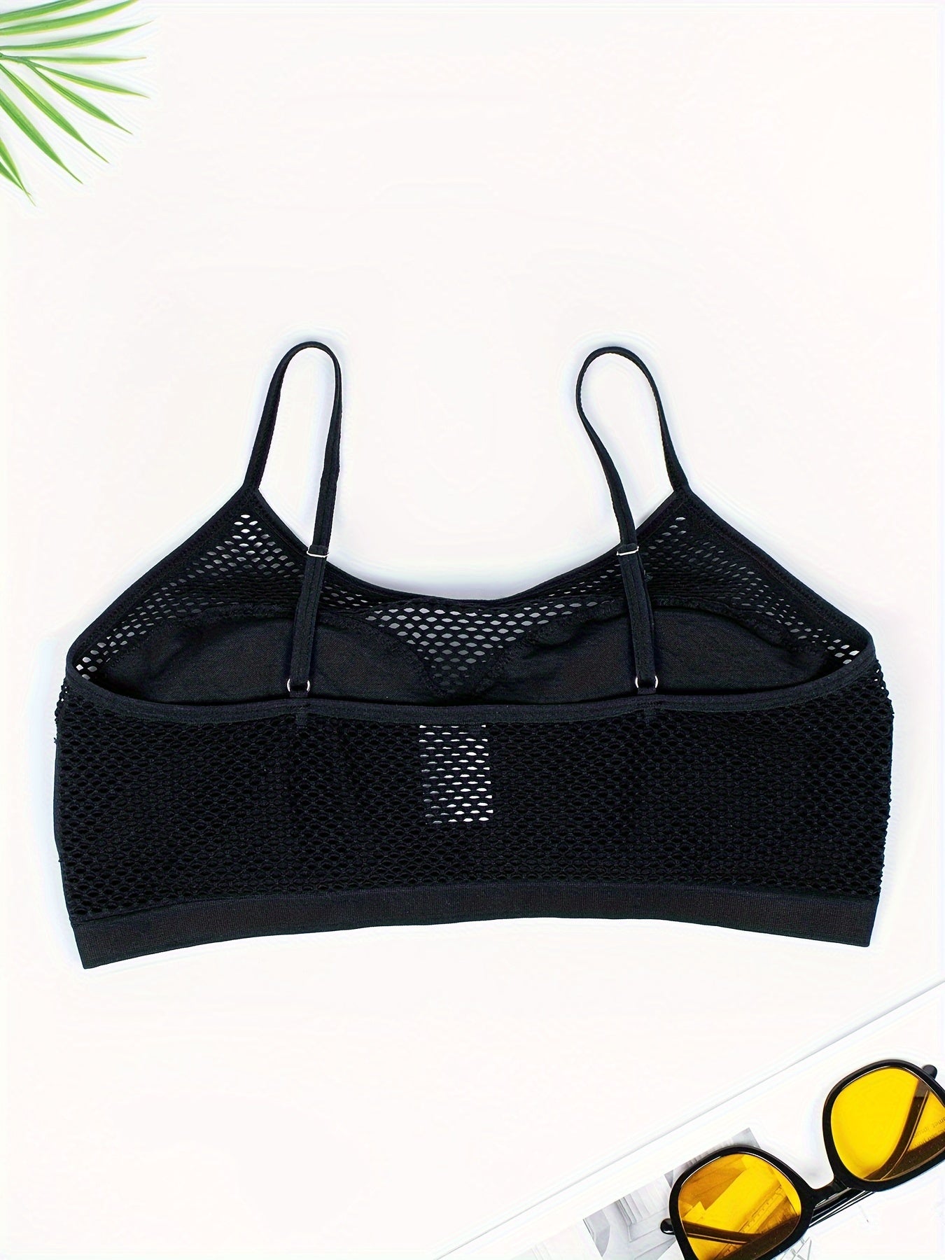 Breathable mesh tank bra for women with removable pads and no-wire support in solid color.