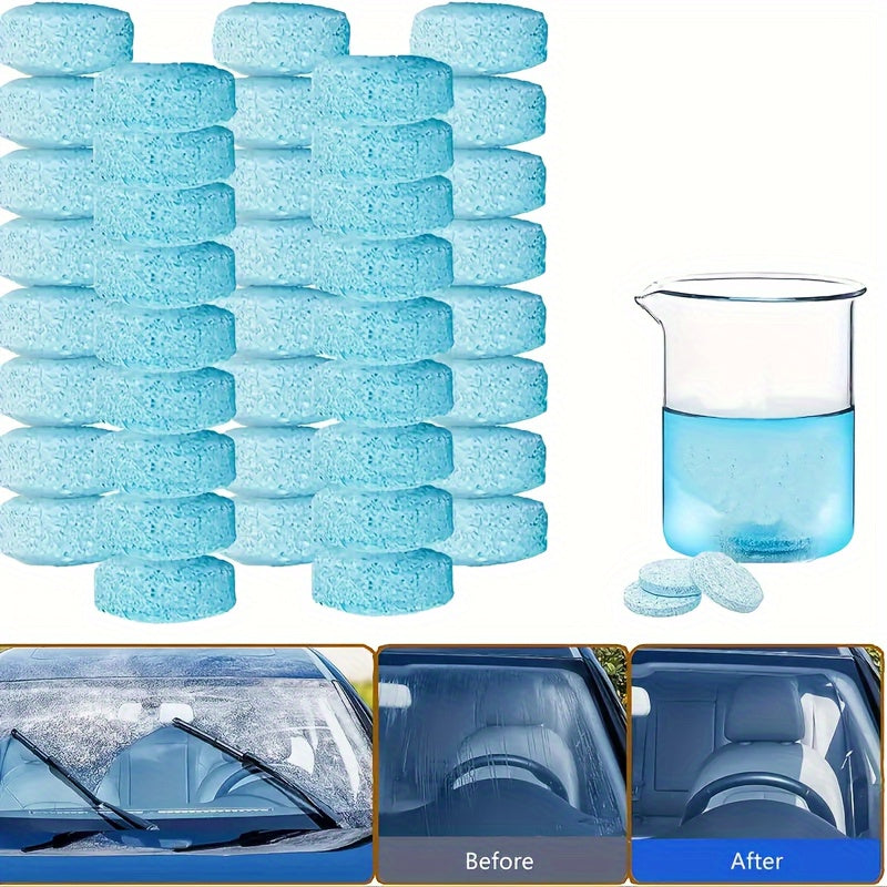 Solid effervescent tablets for car windshield cleaning, suitable for all seasons, available in 100/200/300pcs.