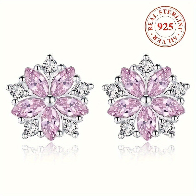 Elegant 925 Sterling Silver Cherry Blossom Stud Earrings featuring Sparkling Zirconia - Ideal for Special Occasions & Gifting, Birthstone for October, Cherry Blossom Design Earrings