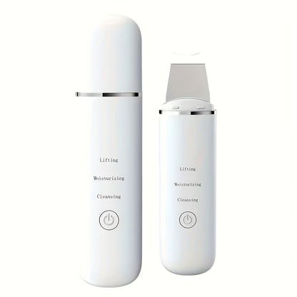 Facial pore cleaner for home use with skin scrubber and electric cleansing device.