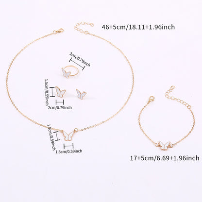 4-piece Elegant Butterfly Jewelry Set for Women, includes necklace, ring, earrings, and bracelet. Versatile fashion accessories for all occasions, perfect for gifting.