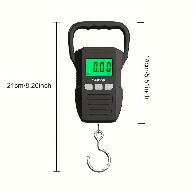 1pc Digital Hanging Scale with Large Backlit LCD Display - 132lb/60kg Capacity, Ideal for Fishing, Luggage & Postal Use, Battery-Operated (Batteries Not Included)