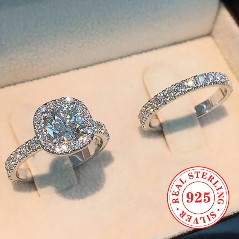 Set of 2 Women's Rings, 4.9g of Pure S925 Silver with Zirconia Stones, Perfect for Engagement or Wedding, Stylish Jewelry Accessory for Women