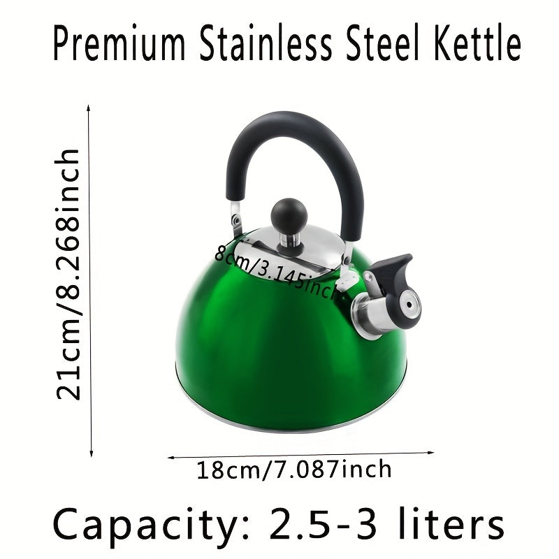 Stainless steel tea kettle with whistle, 1pc, 2500ml/84.55oz, suitable for multiple stove types - Reusable and easy to clean.