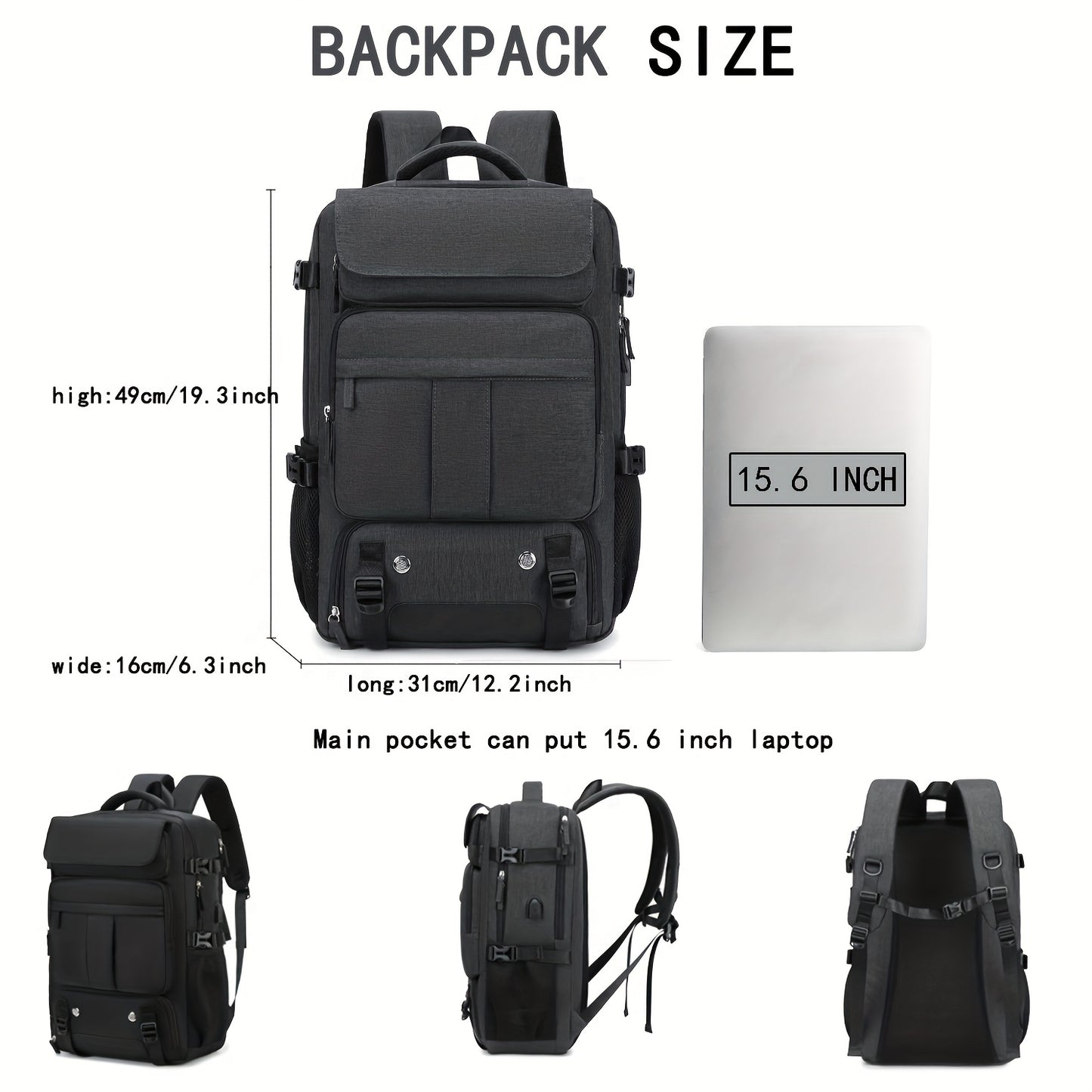 Men's travel backpack for 15.6-inch laptops with outdoor sports shoe compartment, airline-approved casual hiking backpack.