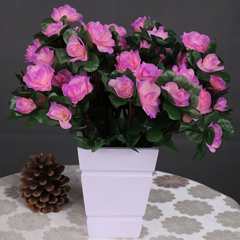 Artificial azalea swags with 21-bloom plastic stems for outdoor decor.