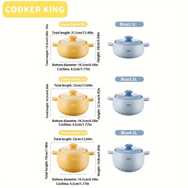 Durable Ceramic Stockpot by COOKER KING - High-Temperature Resistant, Crack-Free Cooking Pot for Gas Stove, Perfect for Soups & Casseroles, Available in 2.5/3.5/4.5L Sizes