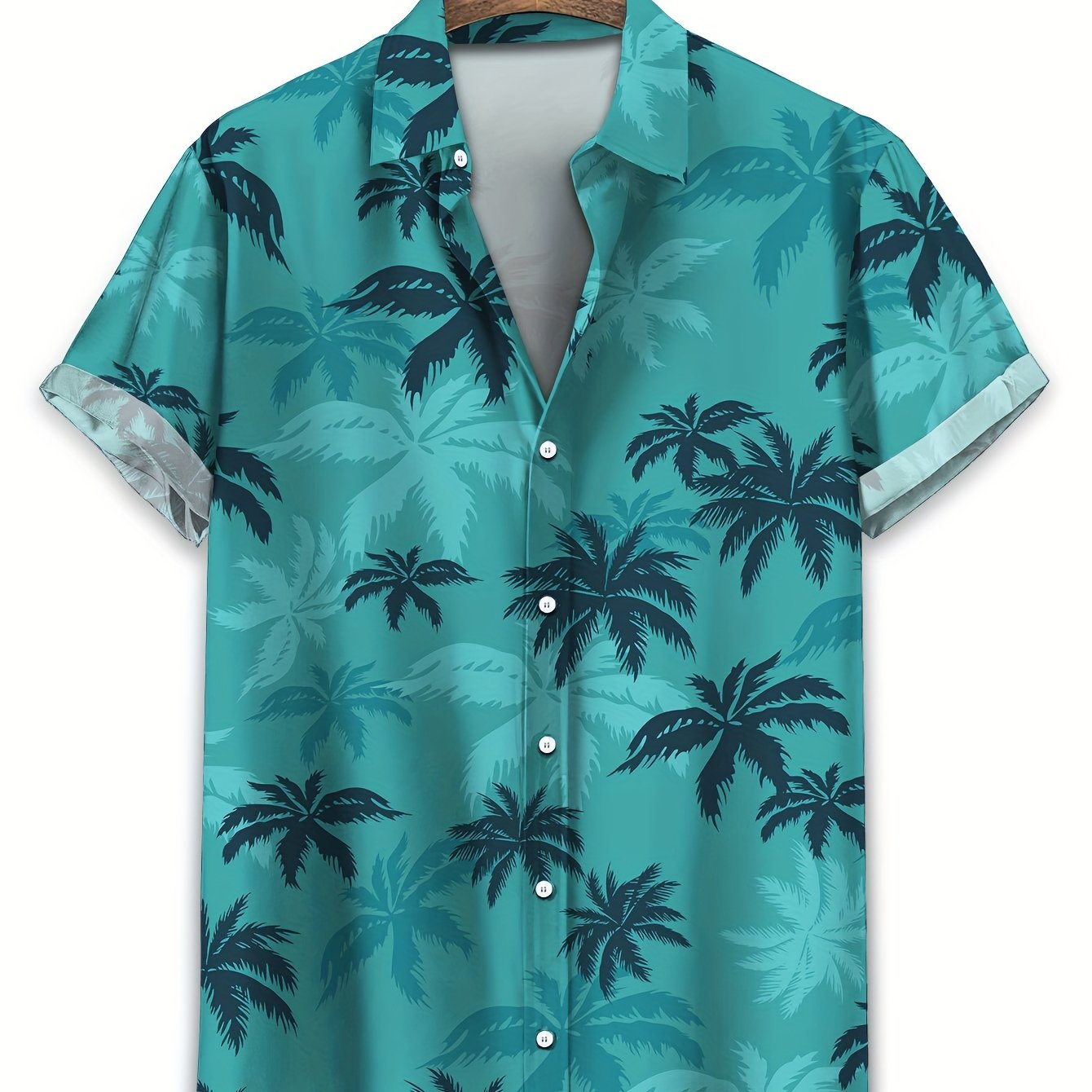 Men's Coconut Tree Print Short Sleeve Button Casual Lapel Shirt, Versatile for Dates, Beach Holidays, or as Gifts.