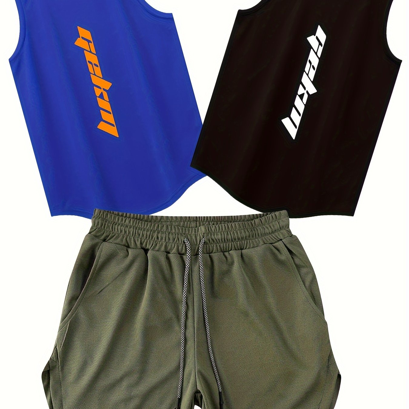 Men's Summer Fashion 3-pack of Sportswear, includes tank tops and drawstring shorts for casual, basketball, and fitness wear.