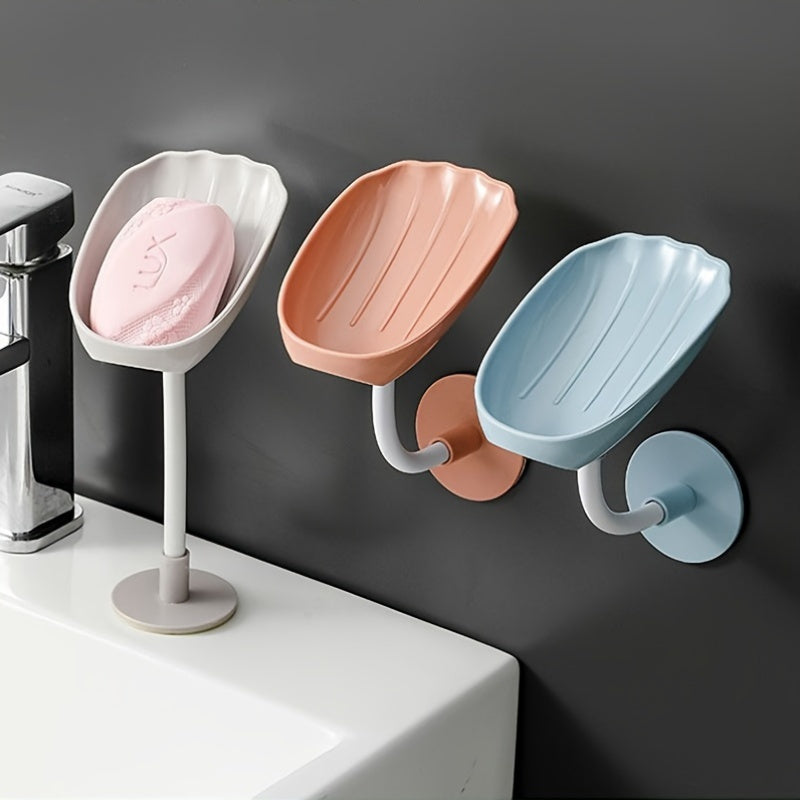 Durable plastic oval soap holder for the bathroom, easily mounted on the wall without drilling.