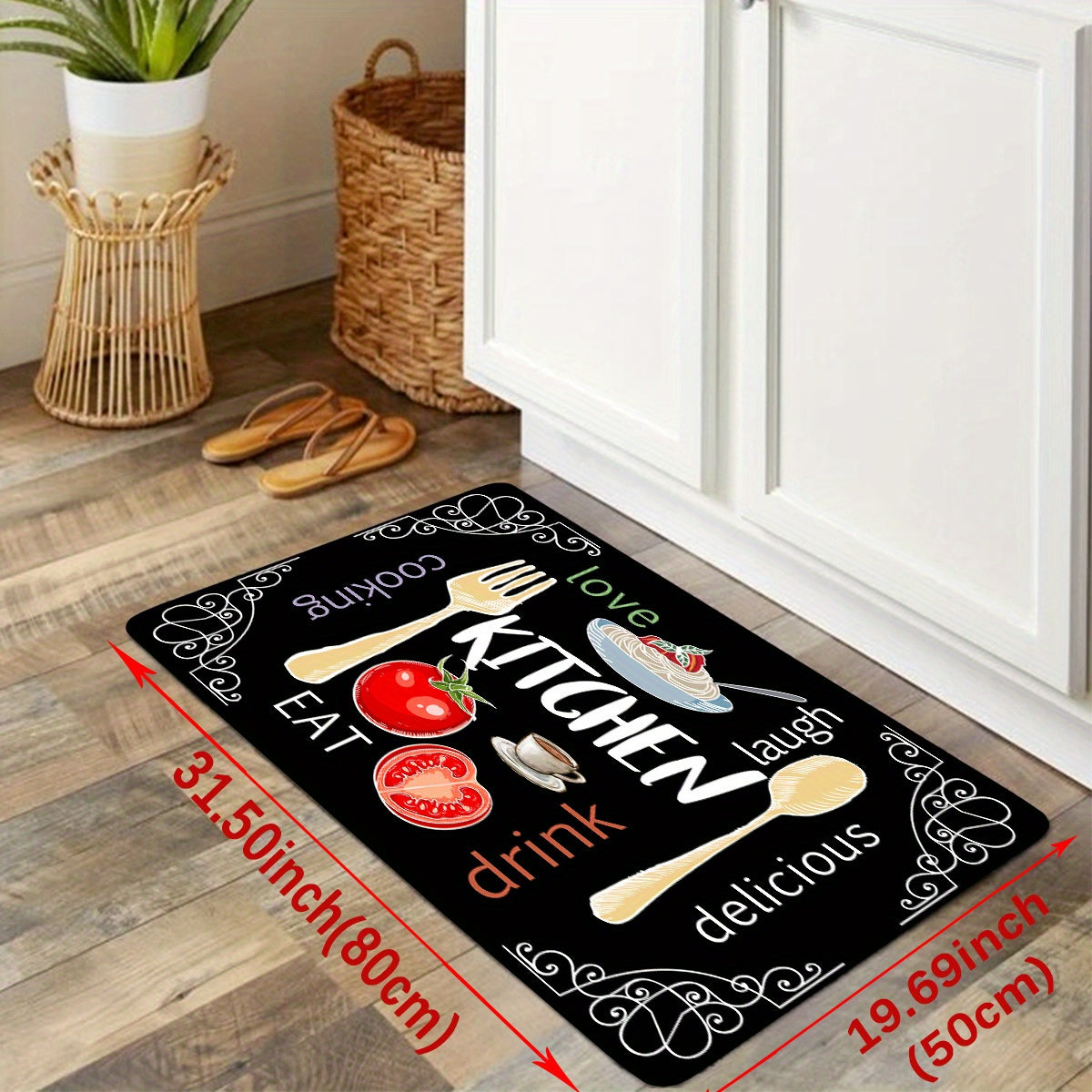 Stain resistant kitchen rug made from memory foam, featuring anti-slip and absorbent properties. Waterproof and soft cushioned for comfort, this rug is perfect for kitchens, hallways, bathrooms, and laundry rooms. Can be thrown in the wash for quick dry