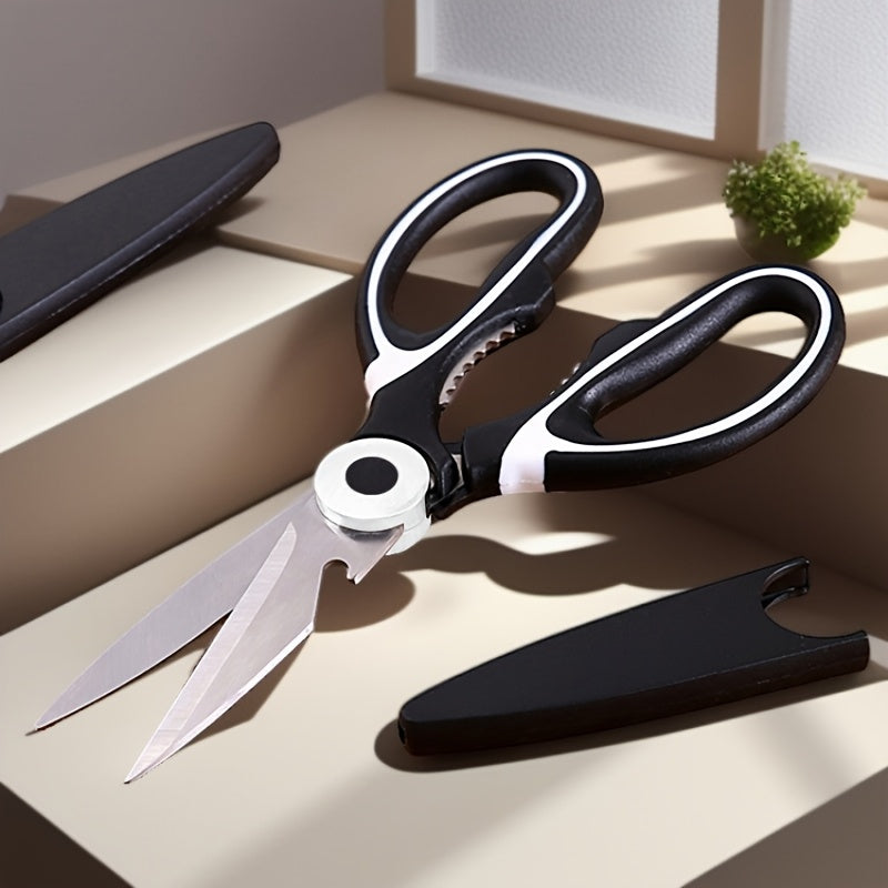 Multipurpose stainless steel scissors with heavy-duty, sharp blades and ergonomic non-slip handles for cutting a variety of materials with ease.