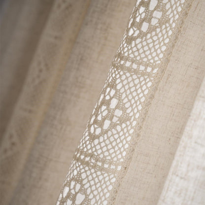 This American Farmhouse Style Curtain features a Boho Pure Linen design with decorative hollow patchwork and semi-blackout capabilities. Perfect for the living room, bedroom, bay window, dining room, kitchen, or bar, this curtain includes pocket square