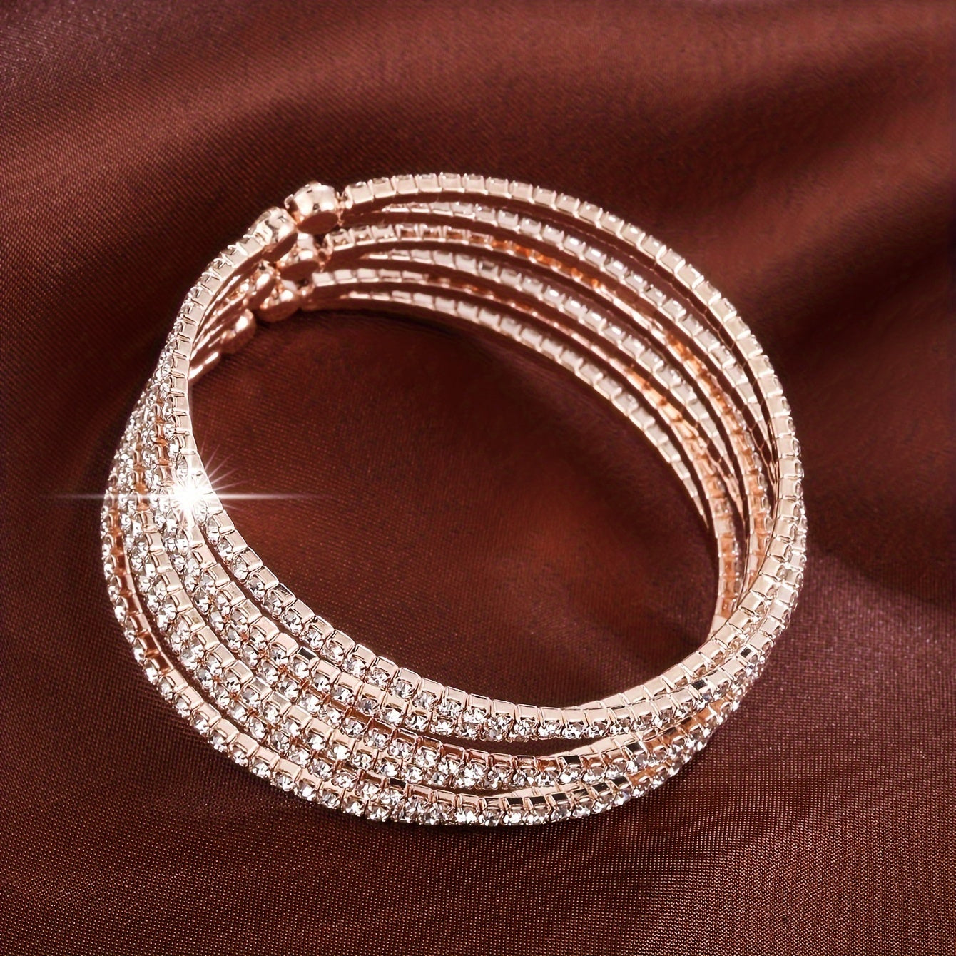 Stylish Wide-Band Bangle Bracelet with Sparkling Cubic Zirconia - Glamorous Copper Accessory for Women, Ideal for any Occasion