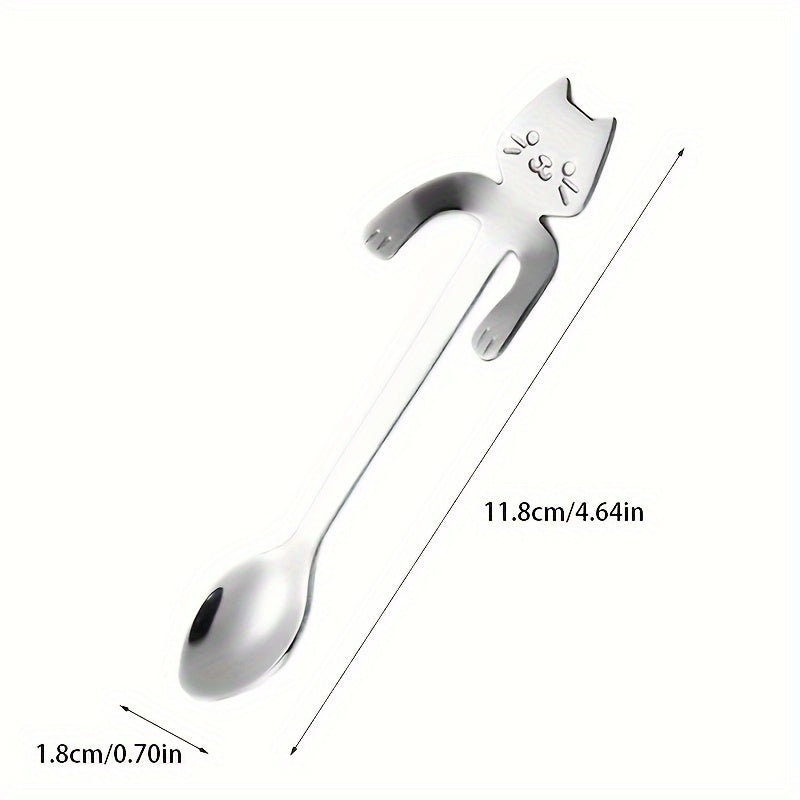 Adorable Stainless Steel Spoon Shaped Like a Cat, Stylish Long Handle Stirrer for Coffee, Tea, and Espresso, Made of 304 Stainless Steel, Beautiful Addition to Your Kitchen, Ideal for Christmas, Grandparents Day, Independence Day, Valentine's Day, Labor