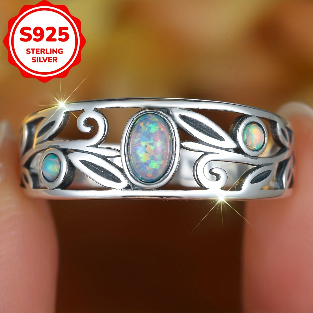 Opulent S925 Sterling Silver Opal Ring - Timeless Bohemian Elegance, Ideal for Special Occasions & Formal Events