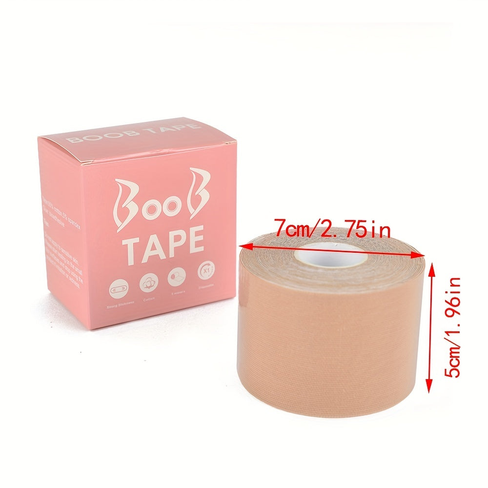 Breathable adhesive tape lifts and supports breasts discreetly for strapless dresses and lingerie.