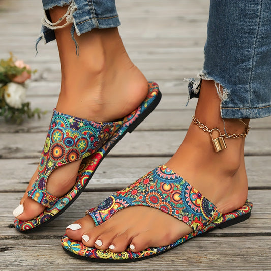 Bohemian flower slide sandals for women, lightweight and casual for summer.