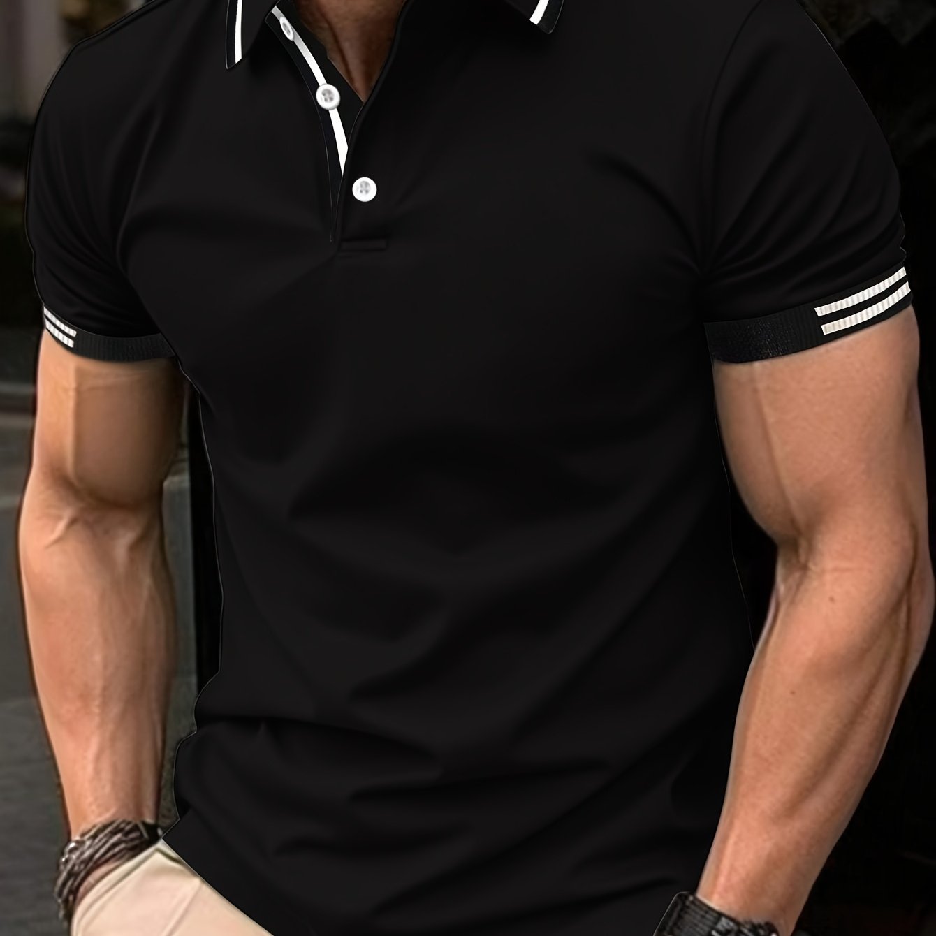 Men's striped polo shirt, comfortable and breathable casual style.