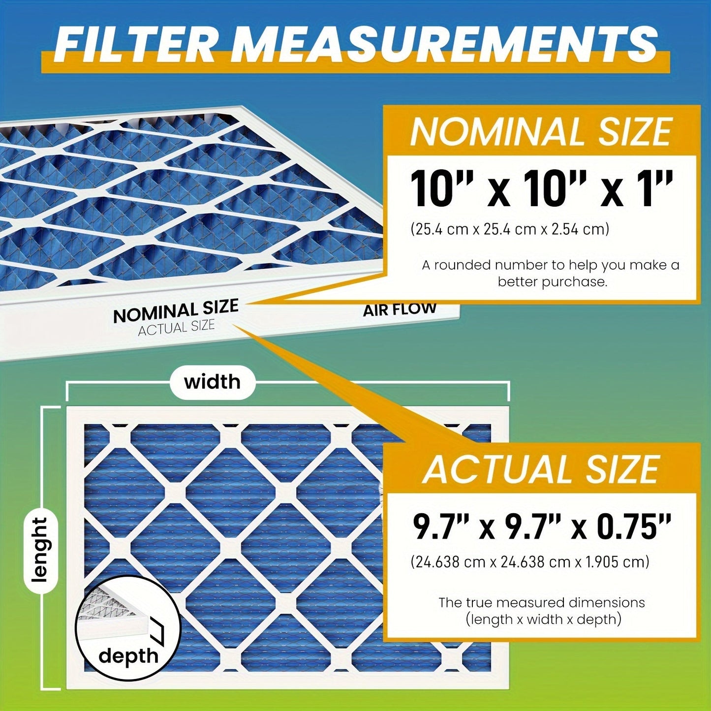 Six MERV8/MERV11/MERV13 Pleated Air Filters, 25.4x25.4 cm - Ideal for Air Conditioning and Furnace Systems, Safe for Homes with Pets, Provides High Efficiency Filtration