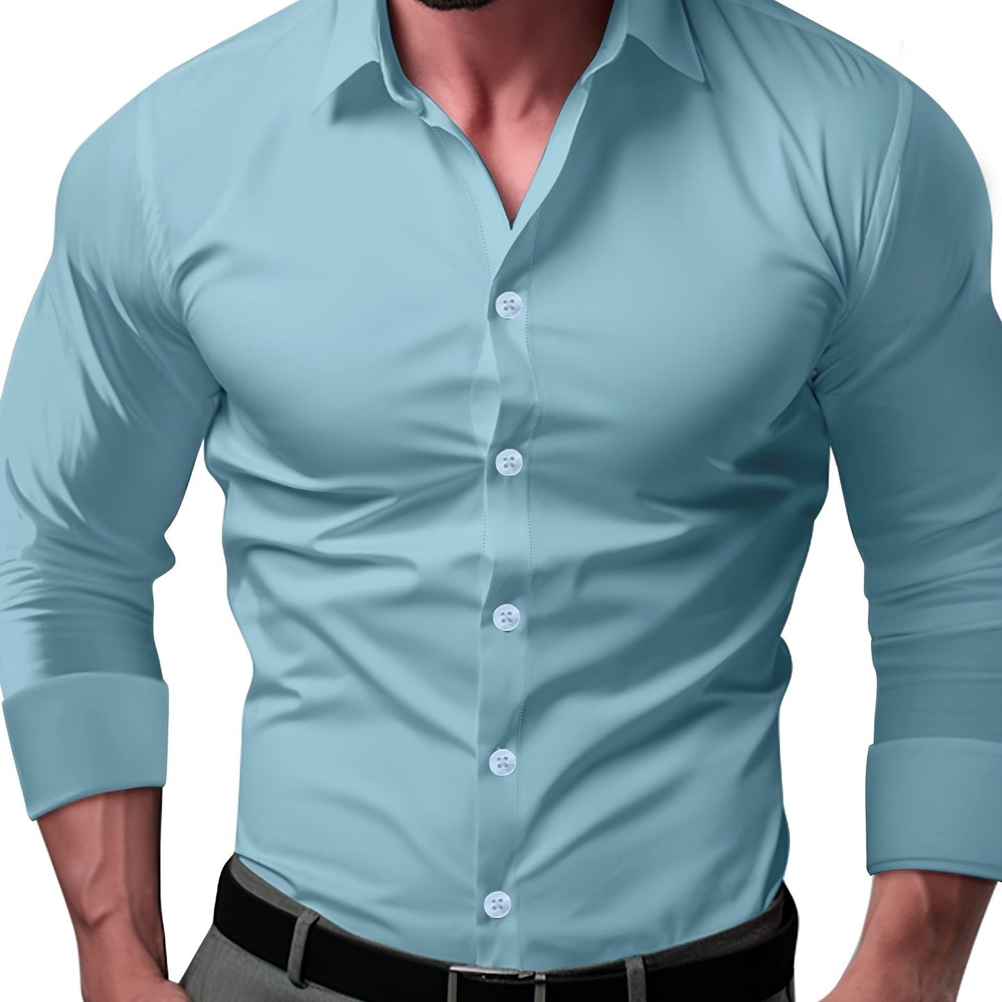 Men's cotton blend long sleeve lapel shirt for business/formal occasions, slim fit.