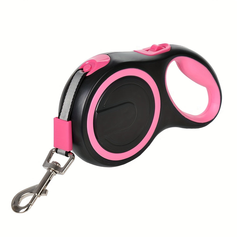 Retractable dog leash with 4.88m durable cord for medium to large breeds, ideal for outdoor travel.