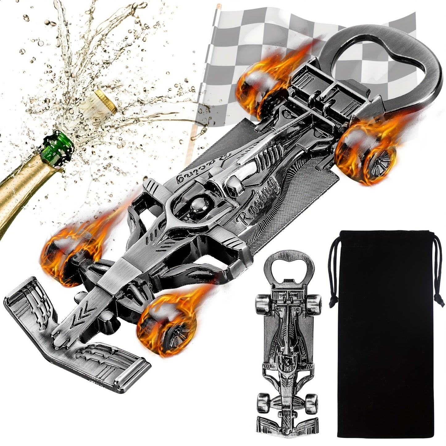 1pc Racing Car Bottle Opener - Unique gift for racing fans. Perfect for Father's Day, birthdays, and Christmas. Comes with gift box and greeting card.