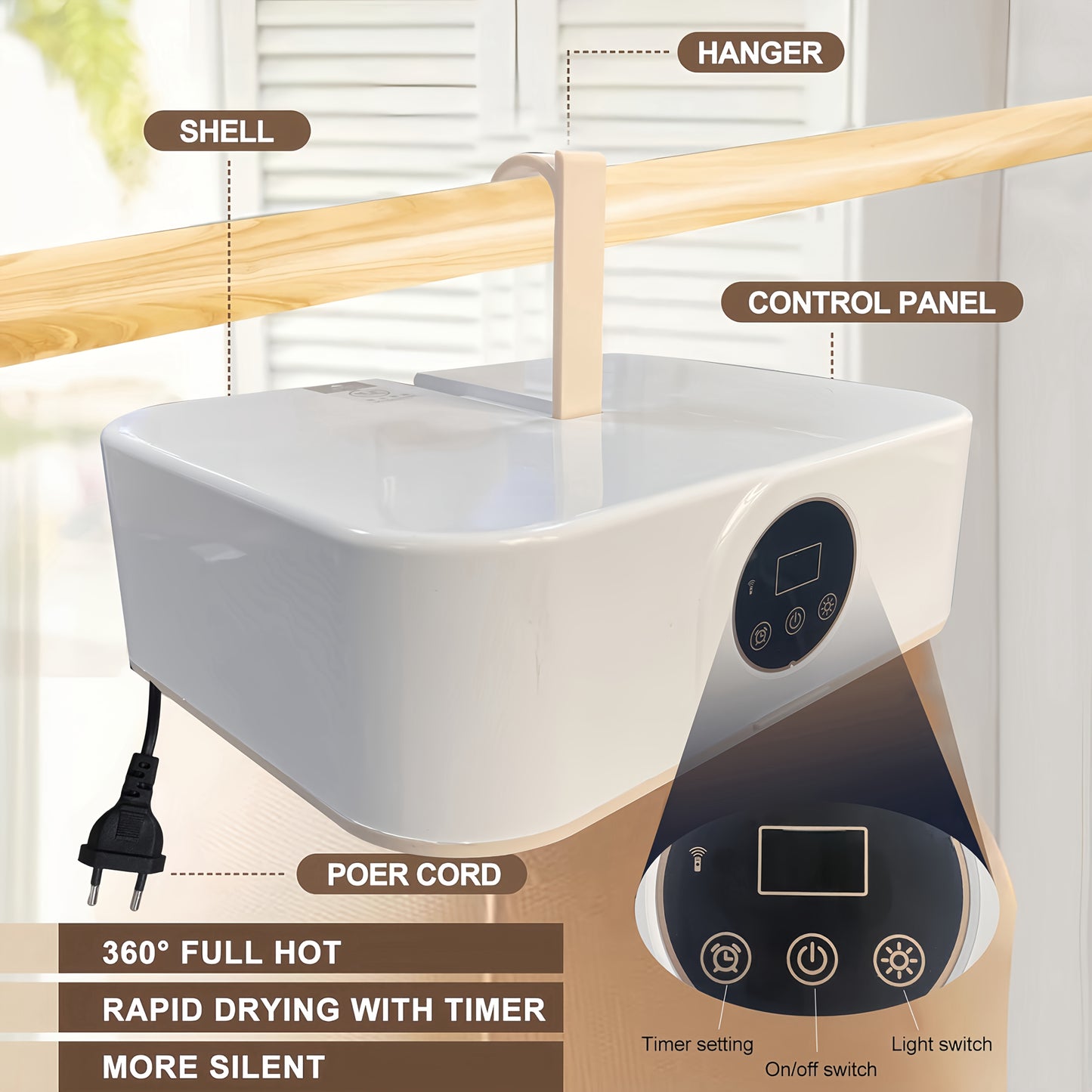 550W Plug-in Folding Clothes Dryer with simulated sunlight, smart touch screen, fast drying, dual mode, easy operation, space-saving design. Ideal for autumn, winter, and humid seasons.