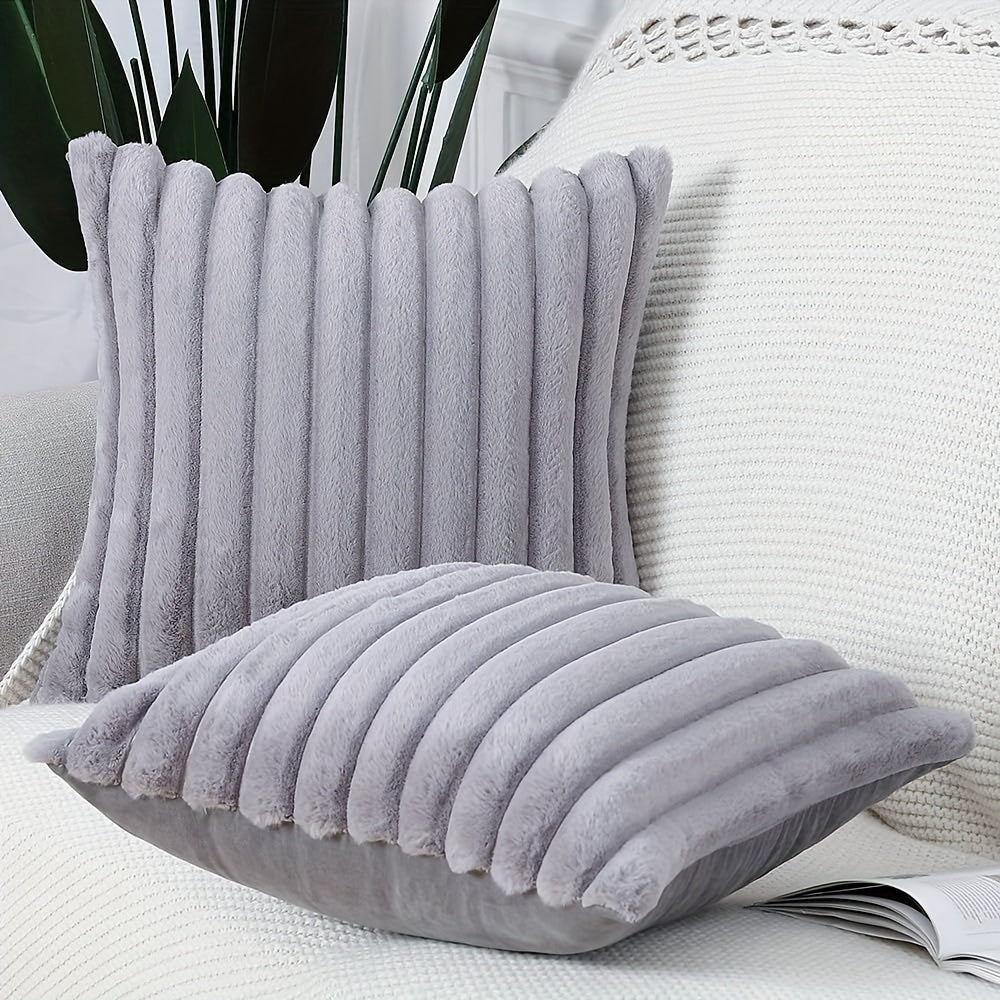 Pair of Boho Chic Faux Wool Plush Throw Pillow Covers with Zipper Closure, ideal for Sofa and Bedroom décor.